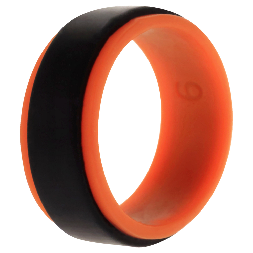 Silicone Wedding Step Ring - Orange-Black by ROQ for Men - 9 mm Ring